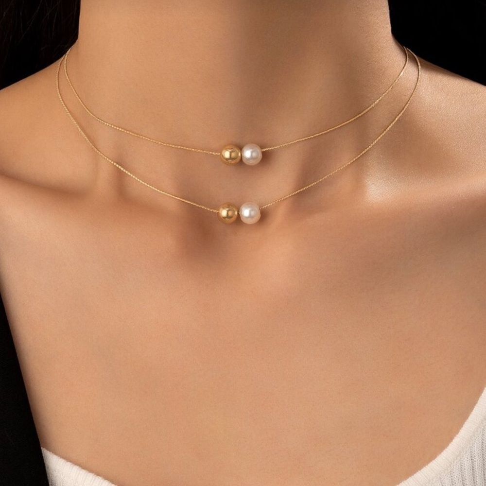 Elegant Gold and Pearl Double Choker Necklace R187